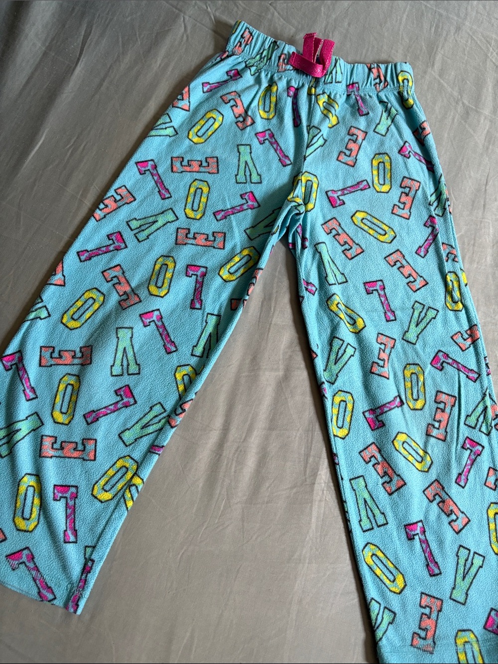 total girl Light Blue Number Print Pajama Bottoms with Pink Bow